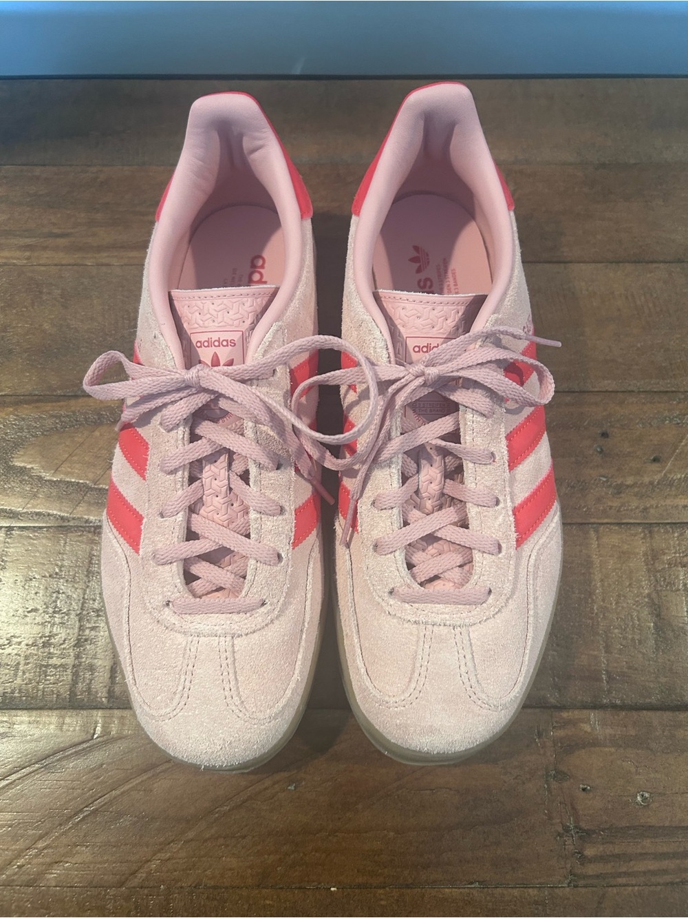 Adidas Gazelle Light Pink Suede wCoral Red Detail/Stripes & Gum Rubber Soles. 9